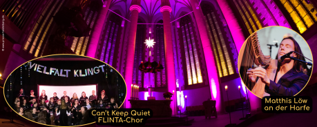 Collage: Altarraum der Heiliggeistkirche und Bilder der Künstler*innen