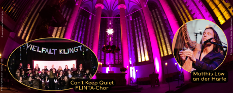 Collage: Altarraum der Heiliggeistkirche und Bilder der Künstler*innen