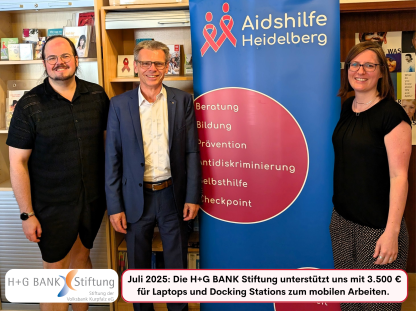 Juli 2025: Die H+G BANK Stiftung unterstützt uns mit 3.500 € für Laptops und Docking Stations zum mobilen Arbeiten. 