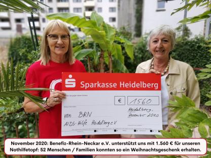 November 2020: Benefiz-Rhein-Neckar e.V. unterstützt uns mit 1.560 € für unseren Nothilfetopf: 52 Menschen / Familien konnten so ein Weihnachtsgeschenk erhalten.