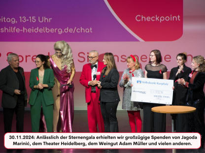  30.11.2024: Anlässlich der Sternengala erhielten wir großzügige Spenden von Jagoda Marinić, dem Theater Heidelberg, dem Weingut Adam Müller und vielen anderen.