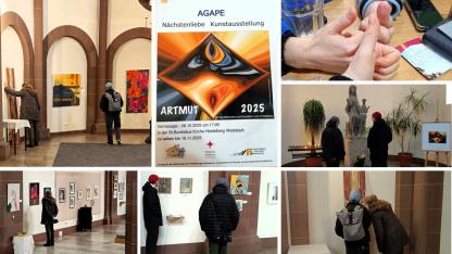 Collage: Verschiedene Fotos vom Ausstellungsbesuch