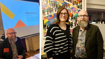 Collage: Marc Franke beim Vortrag und gemeinsam mit Juliane