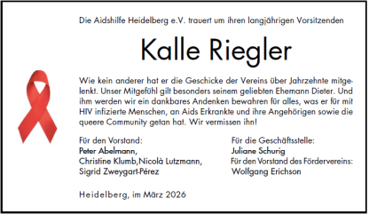 Traueranzeige in der RNZ f&uuml;r Kalle Riegler